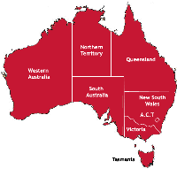 Map of Australia Showing States - please click on the state you are in to find the correct Retail Lease