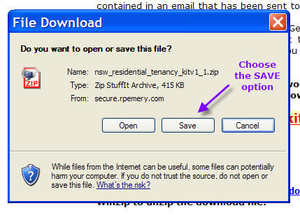 Download Dialogue Box - Save file