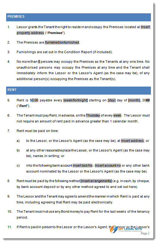 Tenancy Agreement Contract Template