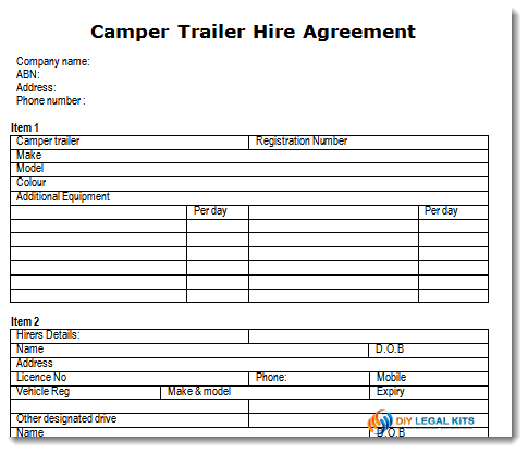 Camper Trailer Contract Sample 1