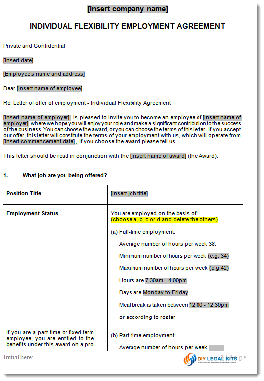 Employment contract template australia