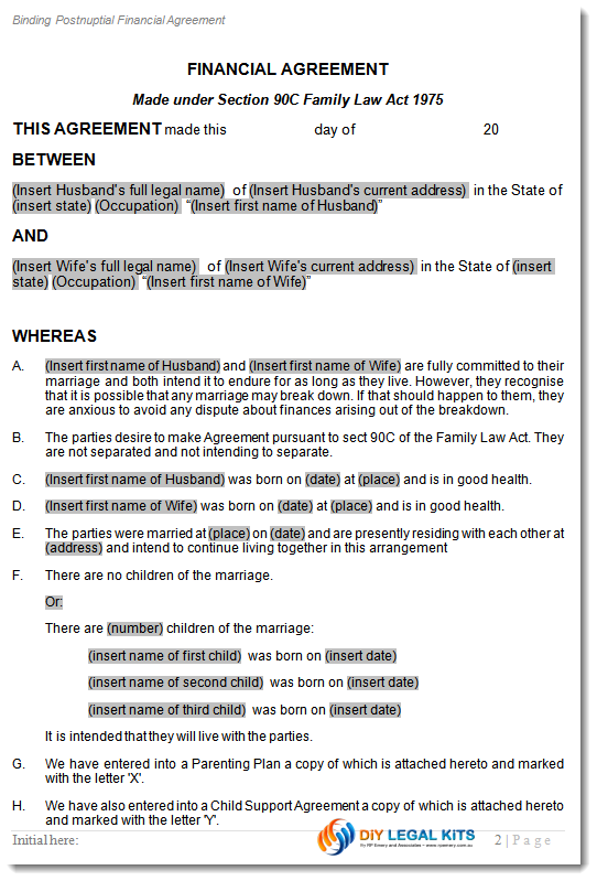 Post Nuptial Marital Agreement Married Sect 90C