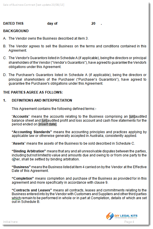 Agreement Sale Purchase Business Contract