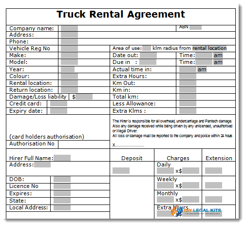 Truck Hire Rental Agreement