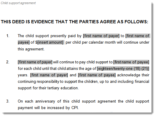 Child Support Agreement Sample Page 2