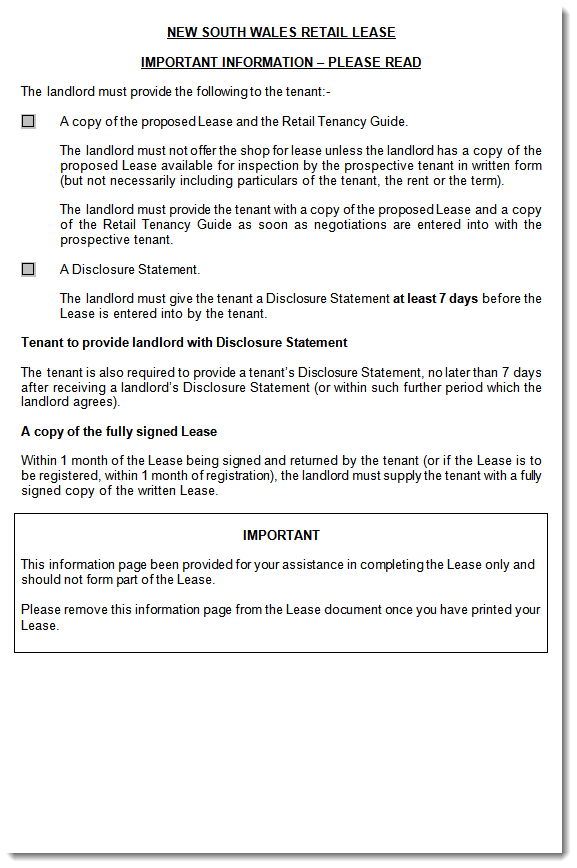 Retail lease agreement sample page 1
