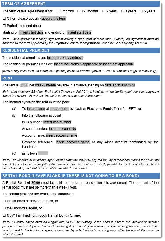 NSW Tenancy agreement Sample Page 2