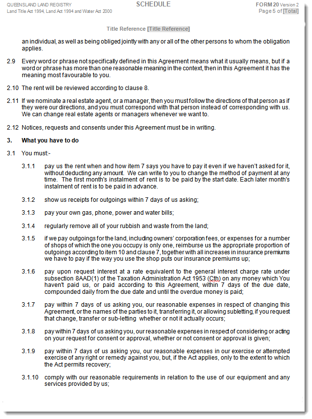Queensland Retail Lease Agreement Sample Page 3