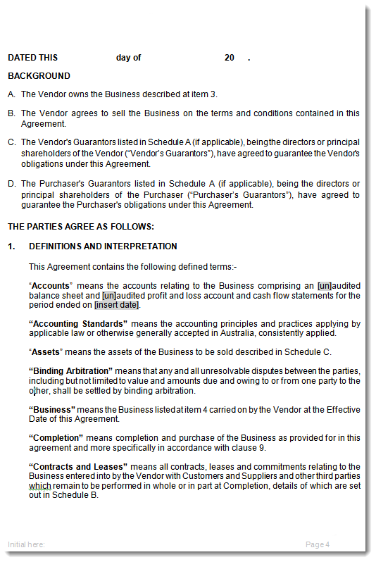 Sale of Business Agreement Sample page 2