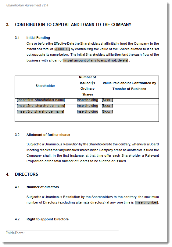 shareholder agreement sample excerpt 2
